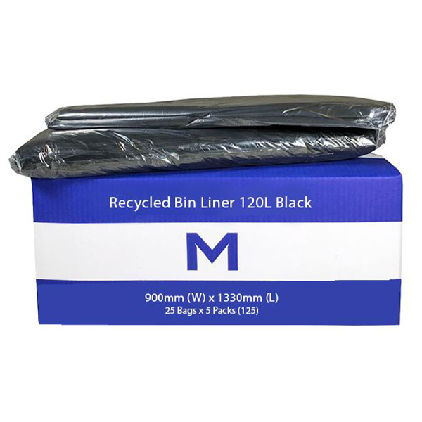 FP Recycled Bin Liner 120L Black 125