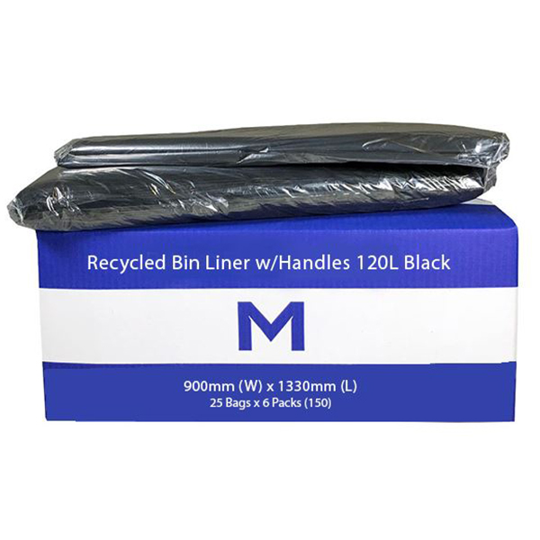 FP Recycled Bin Liner with Handles 120L Black