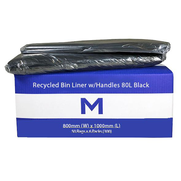 FP Recycled Bin Liner with Handles 80L Black